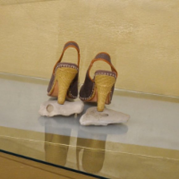 Vintage 90's Straw w Wood/Leather Fleur Toe Heels - Picture 7 of 8